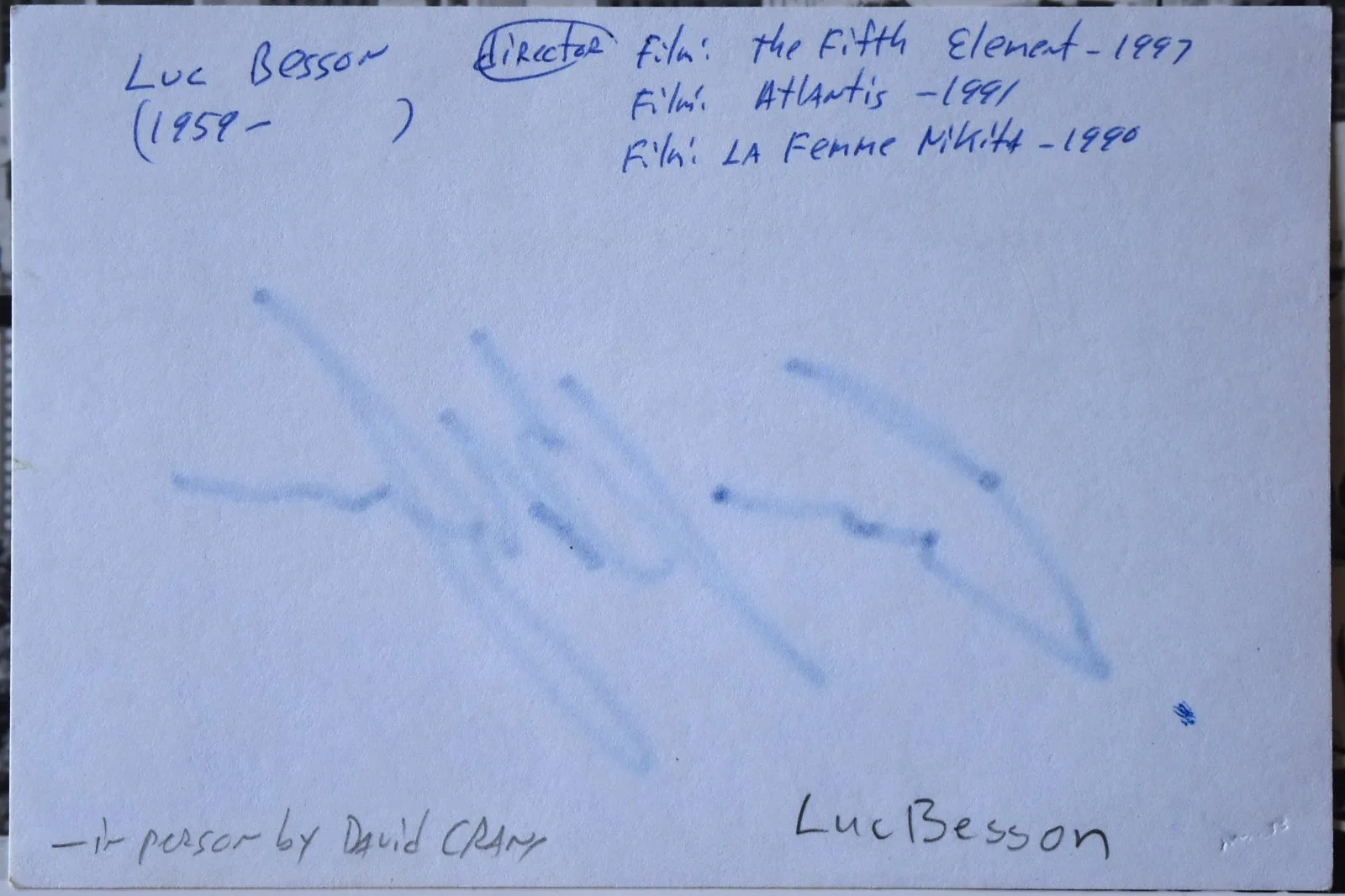 Luc Besson Hand Signed Card, image 3