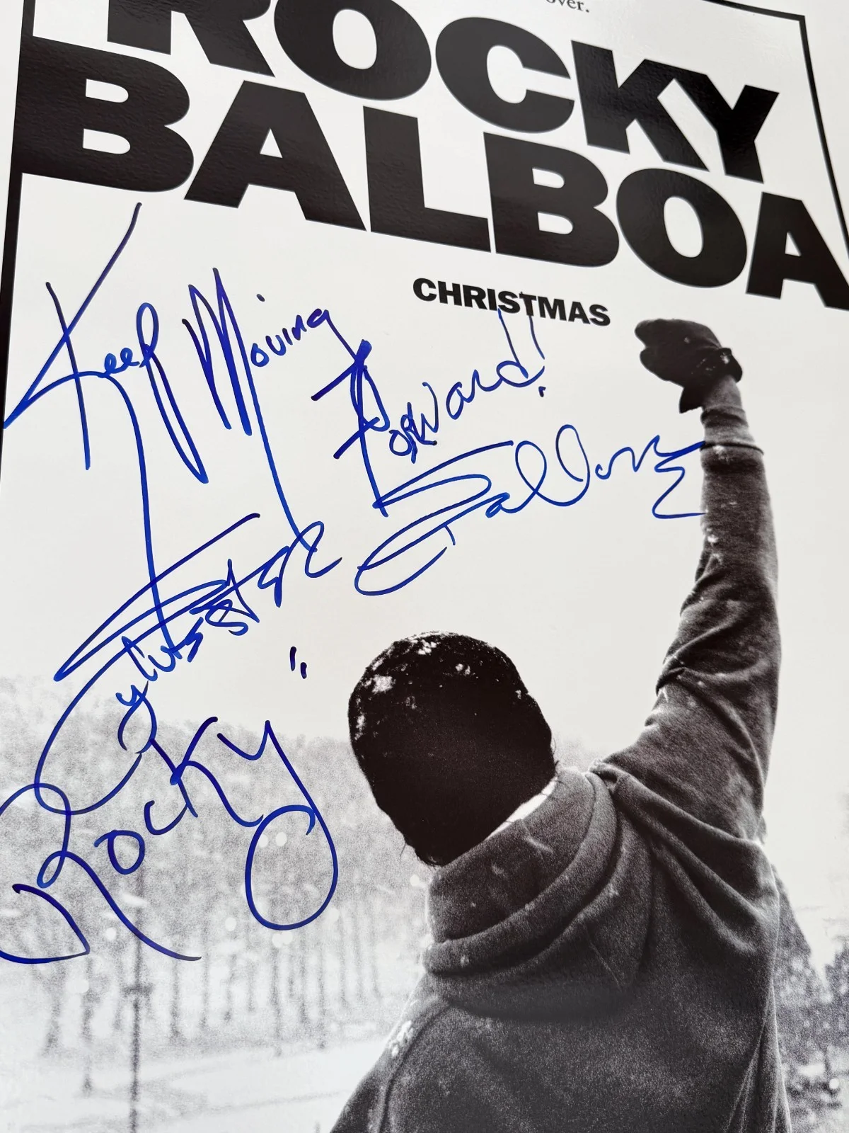 Sylvester Stallone — Sylvester Stallone ROCKY BALBOA Autographed KEEP MOVING FORWARD Poster ASI Proof, image 3