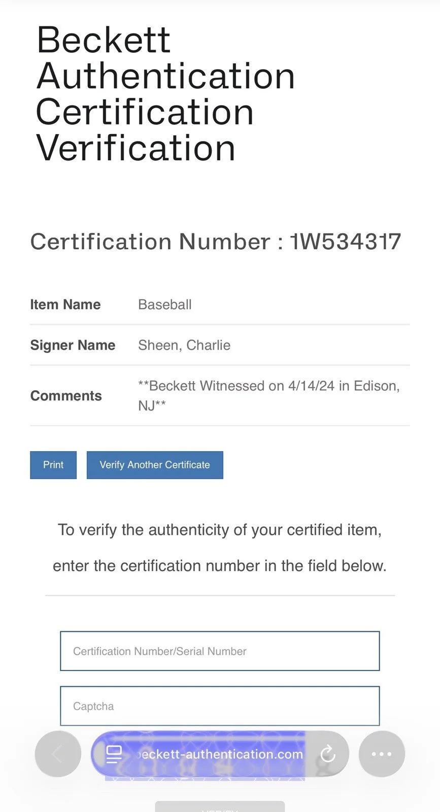 Charlie Sheen — Charlie Sheen Signed Major League Baseball MLB *Wild Thing Vaughn BAS Witnessed, изображение 4