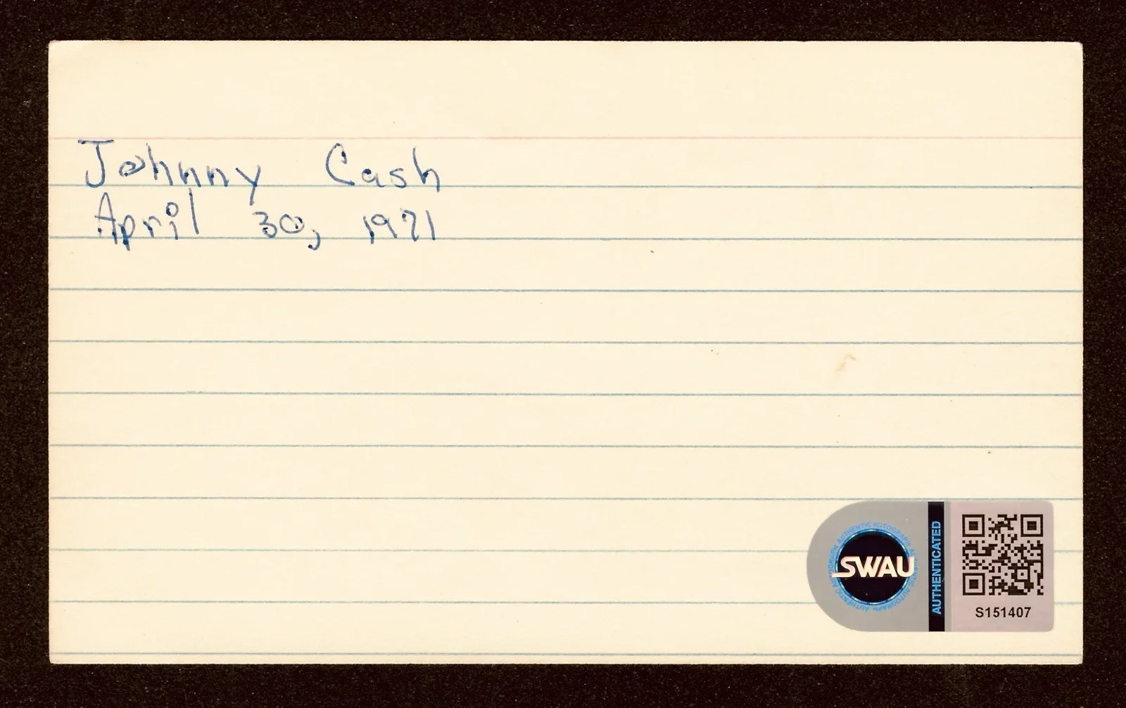 Johnny Cash Vintage Signed Autographed 3x5 Card SWAU Cert Man In Black, изображение 2