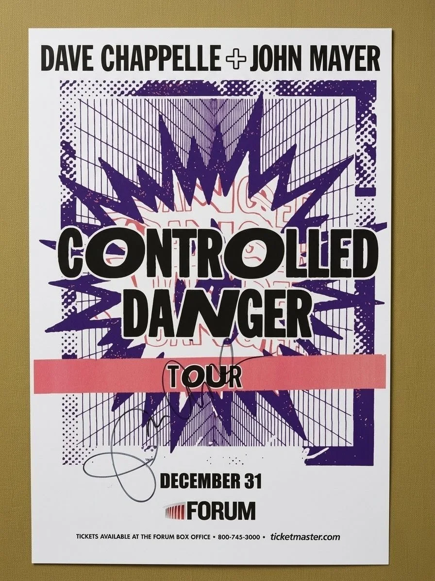 Dave Chappelle — Dave Chappelle (Signed) + John Mayer Controlled Danger Tour Poster - Autographed, image 2