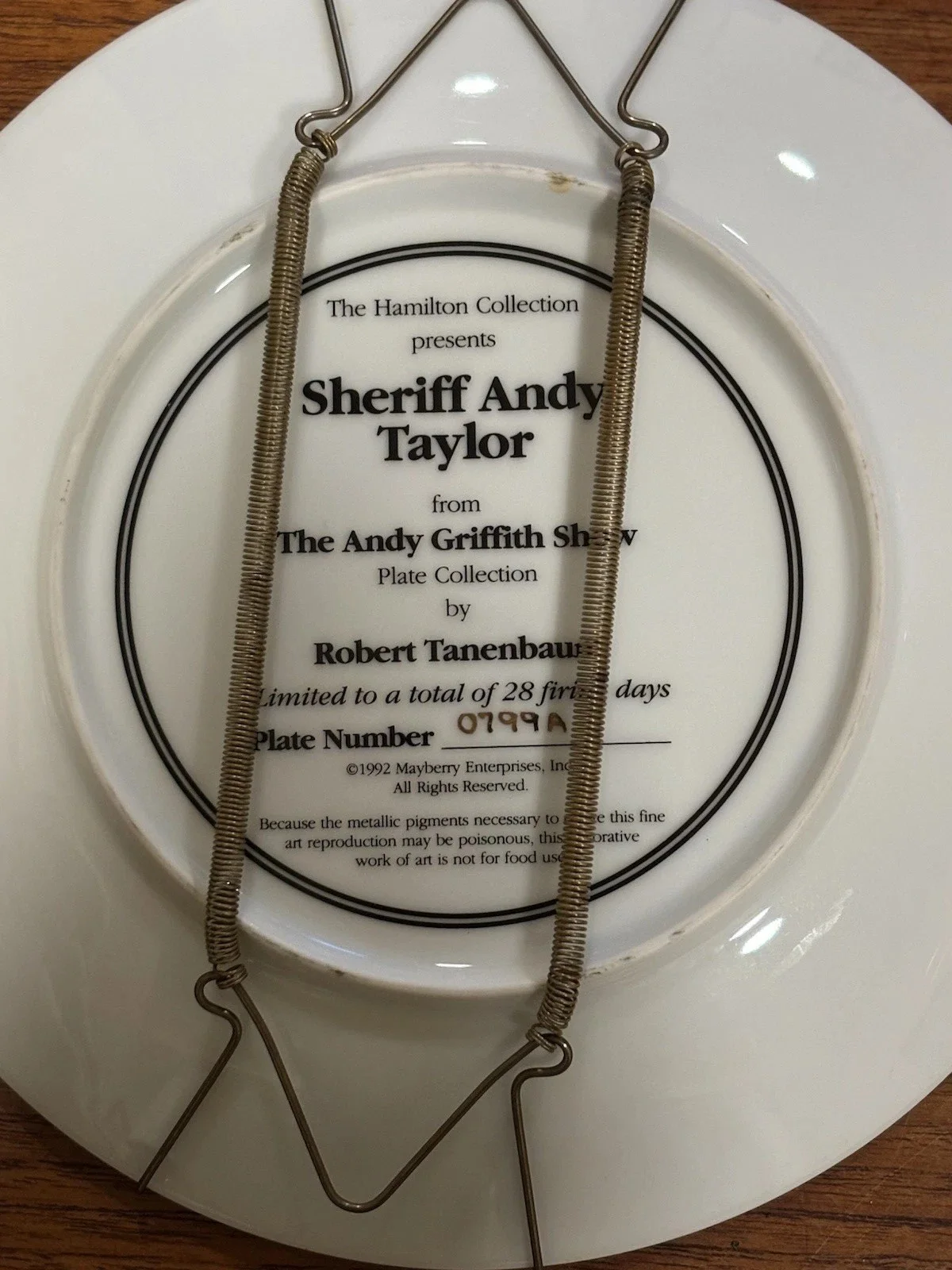 VTG Sheriff Andy Taylor from The Andy Griffith Show, Hamilton Plate Collection,, изображение 3