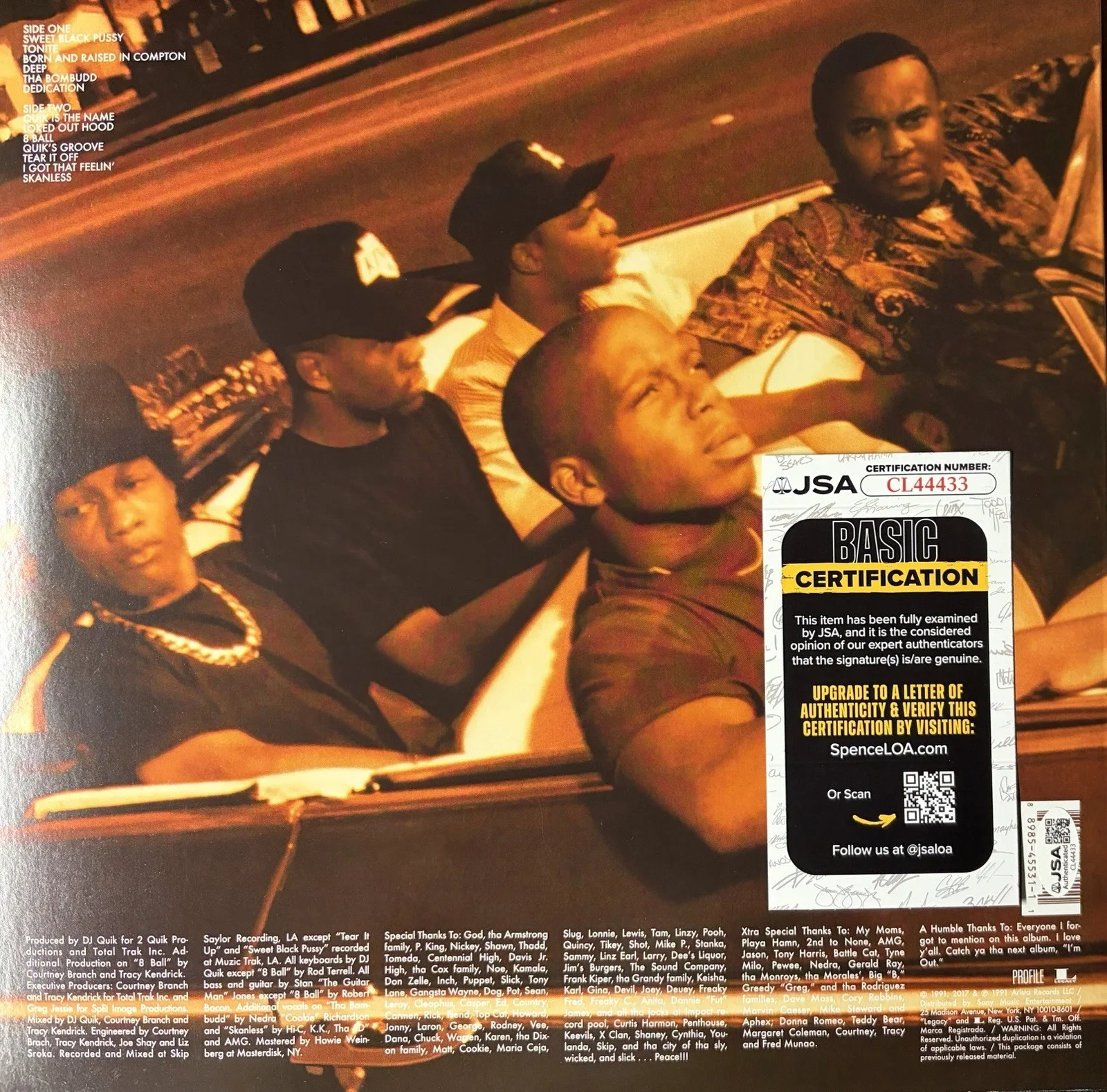 DJ QUIK SIGNED QUIK IS THE NAME LP RECORD EXACT PROOF JSA COA, image 2