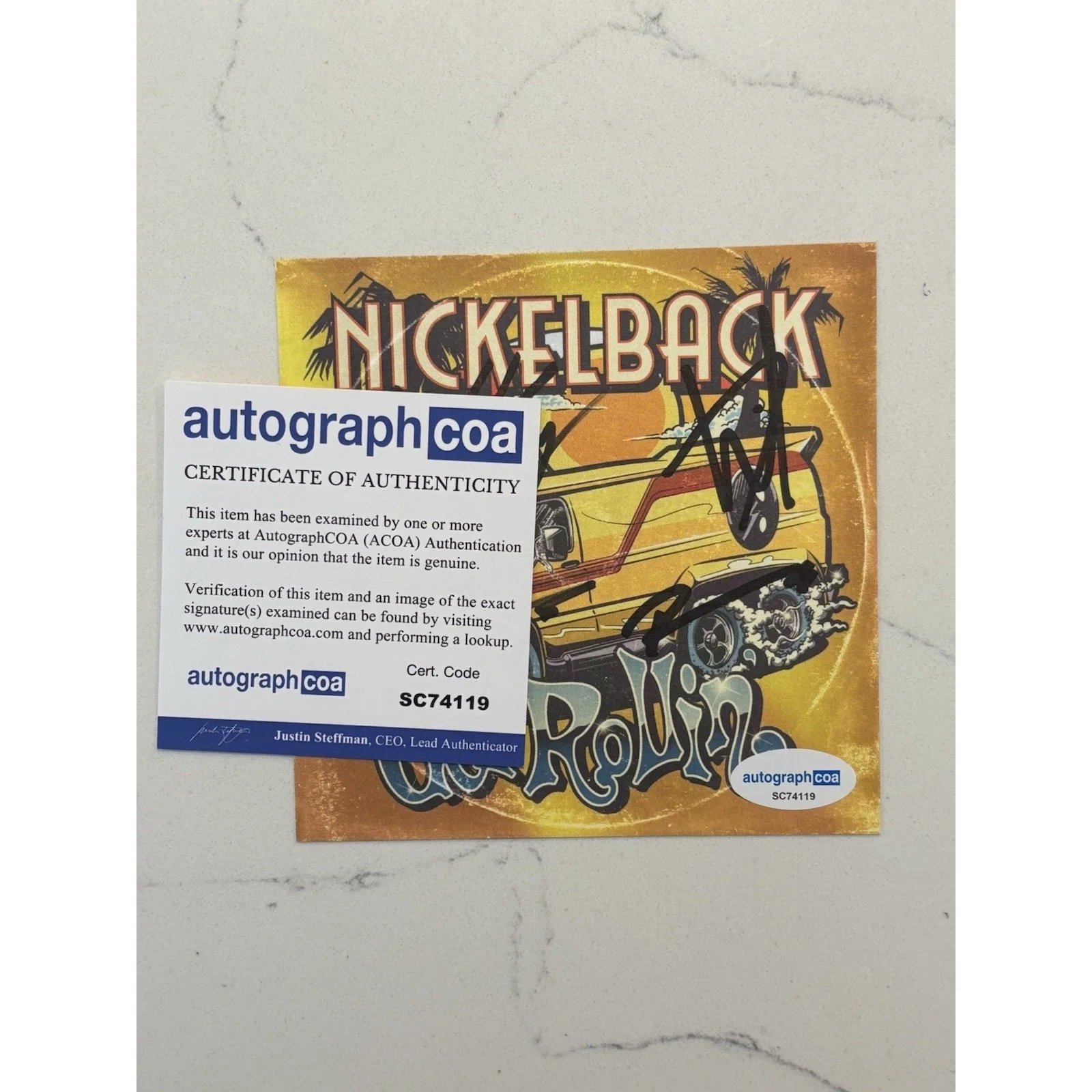 NICKELBACK Get Rollin CD Signed Card FULL BAND Insert Autograph ACOA #19, image 2