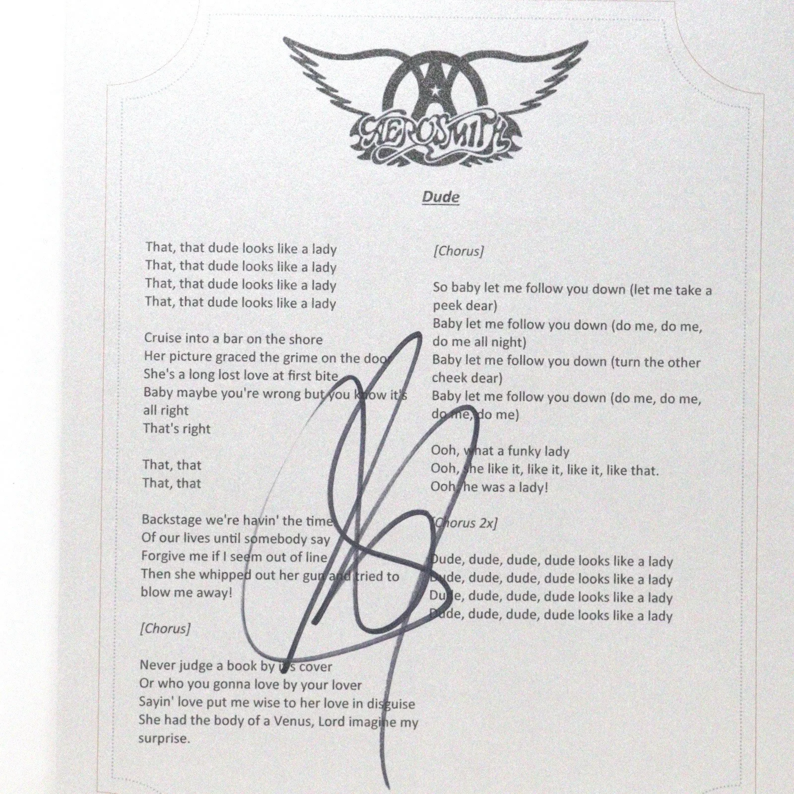 Aerosmith Steven Tyler Signed “Dude Looks Like a Lady” Lyric Sheet COA, изображение 3