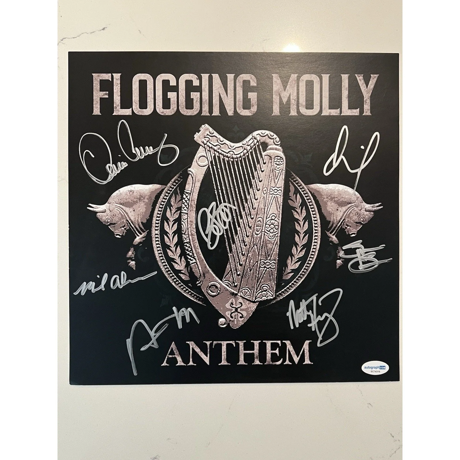 Flogging Molly SIGNED 12x12 Insert + New Sealed Anthem CD 7 Members COA Auto #3, image 2