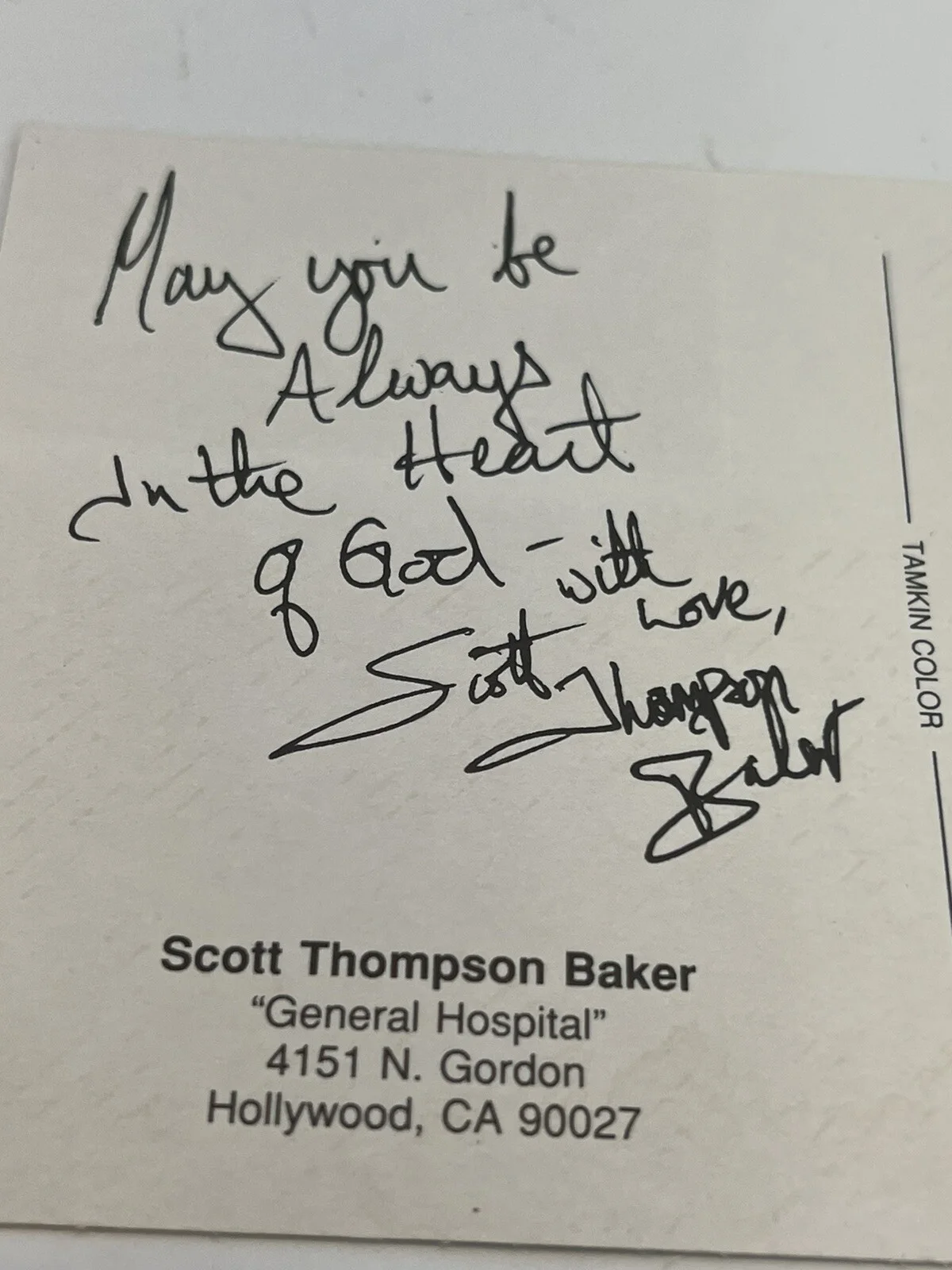 Scott Thomas Baker — Scott Thompson Baker - General Hospital - All My Children - Autographed Card, изображение 2