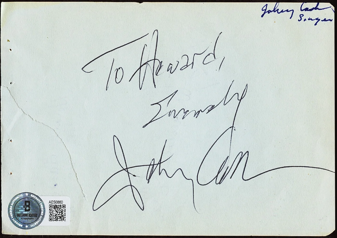 Johnny Cash Signed “Sincerely” Album Page Matted Framed Display Piece BAS, image 2