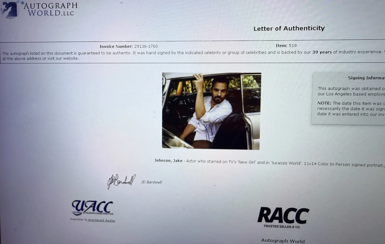 Jake Johnson autographed Photo 11x14 New Girl, Spiderman, Let's Be Cops, изображение 2