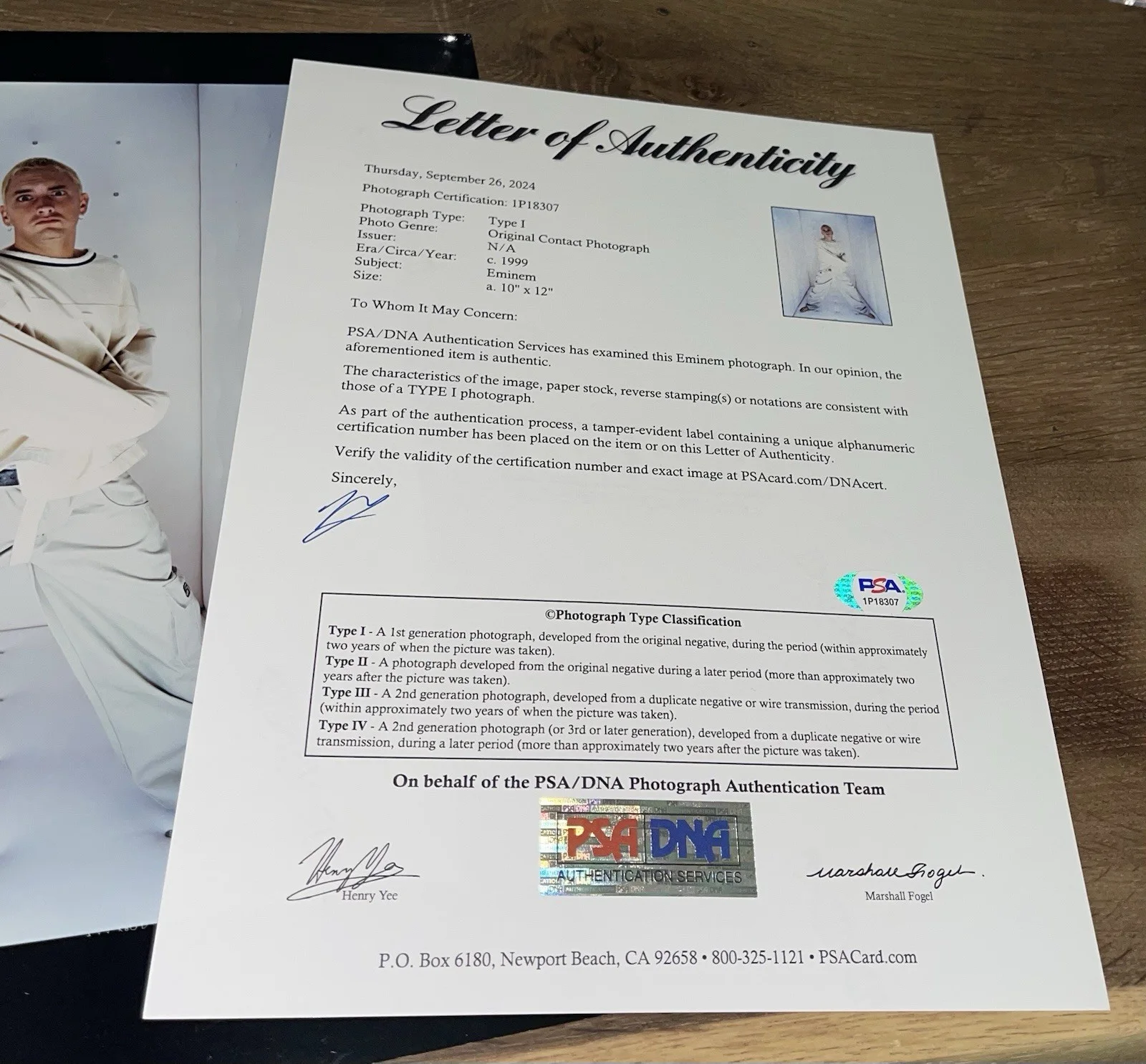 EMINEM SLIM SHADY MARSHALL MATHERS ORIGINAL PSA AUTHENTIC TYPE 1 PHOTO RARE!!!!!, изображение 2