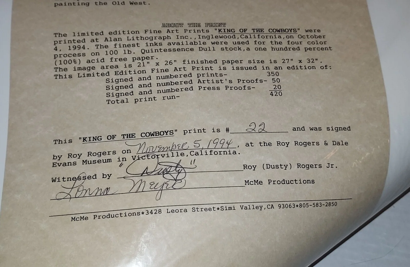 Roy Rogers — ROY ROGERS And Trigger Signed Print w/COA King of the Cowboys Limited #22 RARE, изображение 4