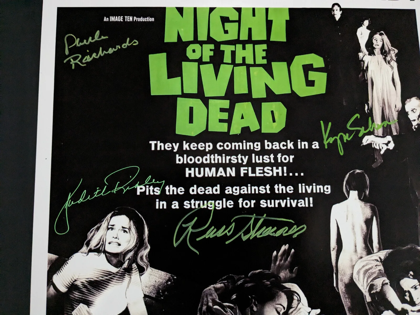 Night of the Living Dead 5X Cast — 1968 NOLD Cast 5x Signed 11x17 Poster RUSS STREINER JUDITH O'DEA + RARE JSA COA, image 2