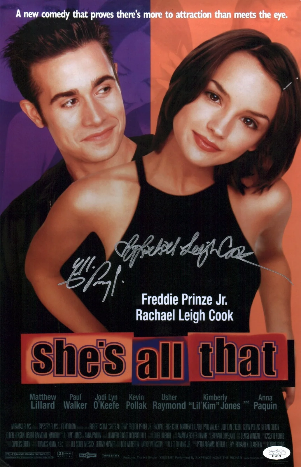 Rachael Leigh Cook, Freddie Prinze Jr — She's All That 11x17 Photo Poster Cast x2 Signed Cook, Prinze Jr JSA Cert Auto