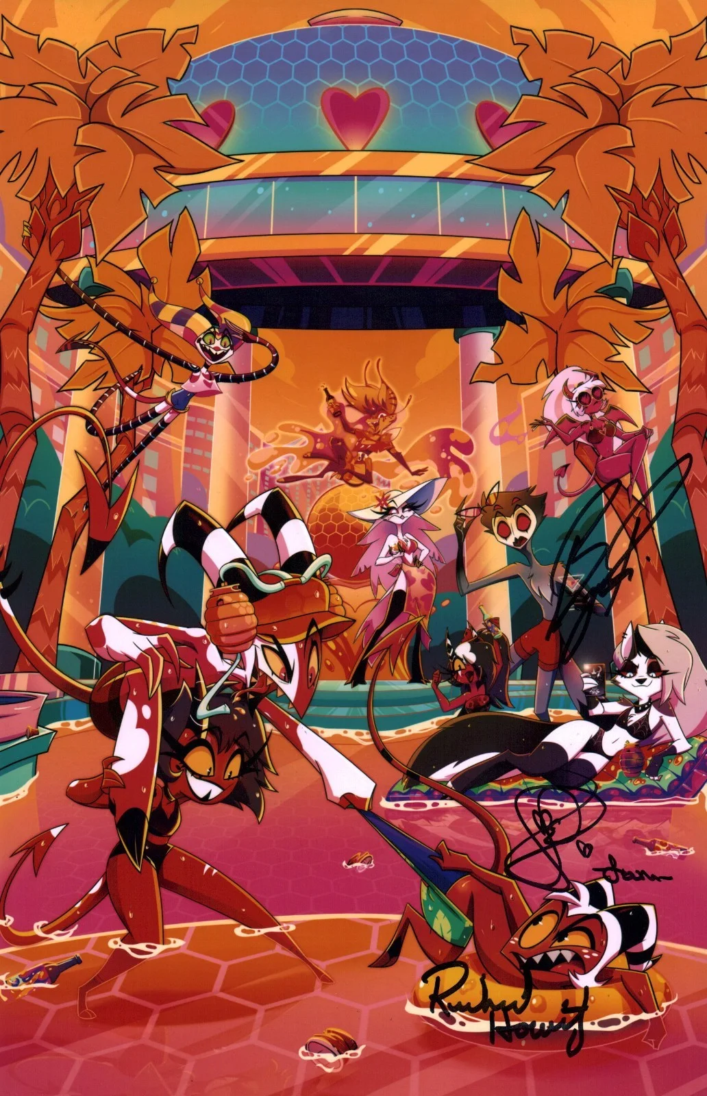Richard Horvitz, Erica Lindbeck, Bryce Pinkham — Helluva Boss 11x17 Photo Poster Cast x3 Horvitz, +2 Signed JSA Certified Auto