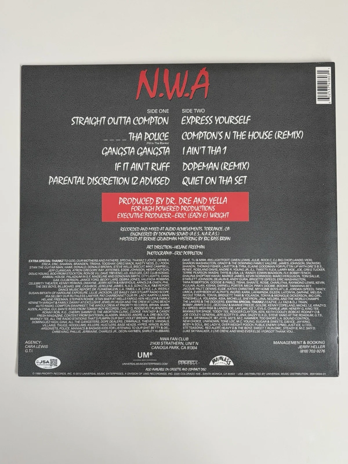 NWA Straight Outta Compton LP Vinyl Ice Cube Signed Autographed JSA COA, image 2