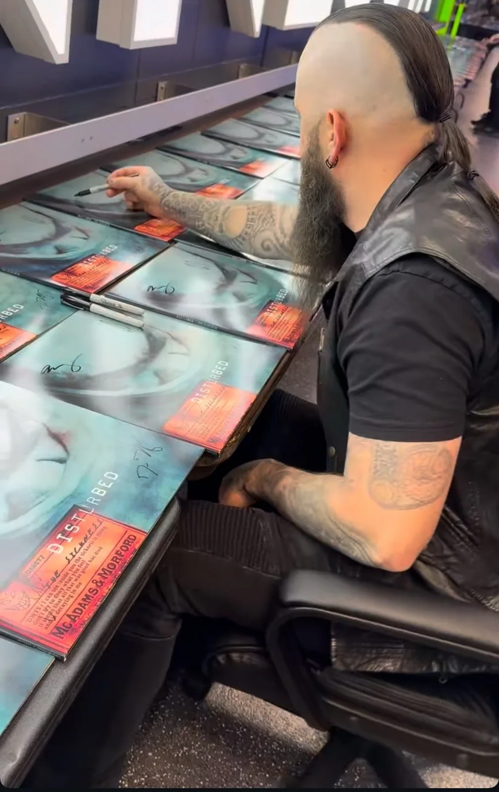 Disturbed The Sickness LP Green Vinyl Signed Autographed JSA COA, image 5