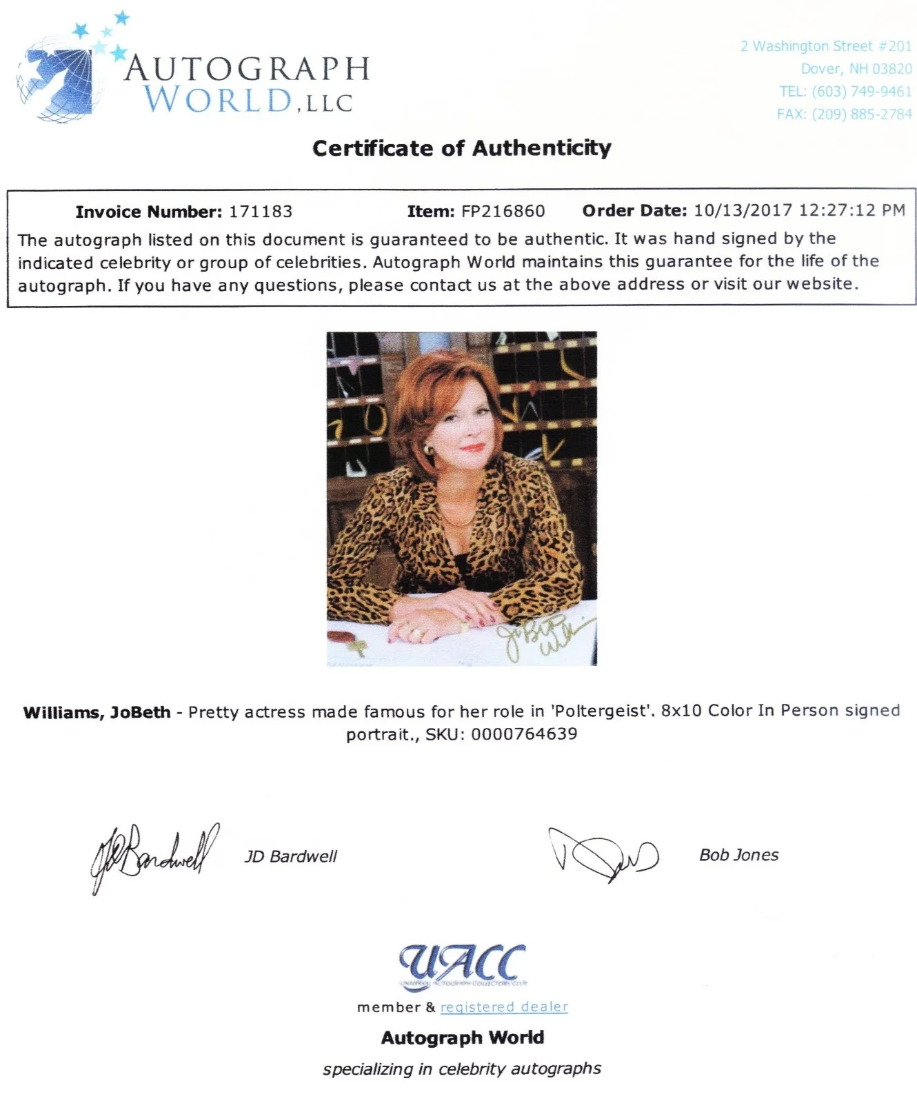 JoBeth Williams — AUTOGRAPHED 8X10 SIGNED BY JOBETH WILLIAMS STARRED IN POLGERGEIST UACC COA, изображение 2
