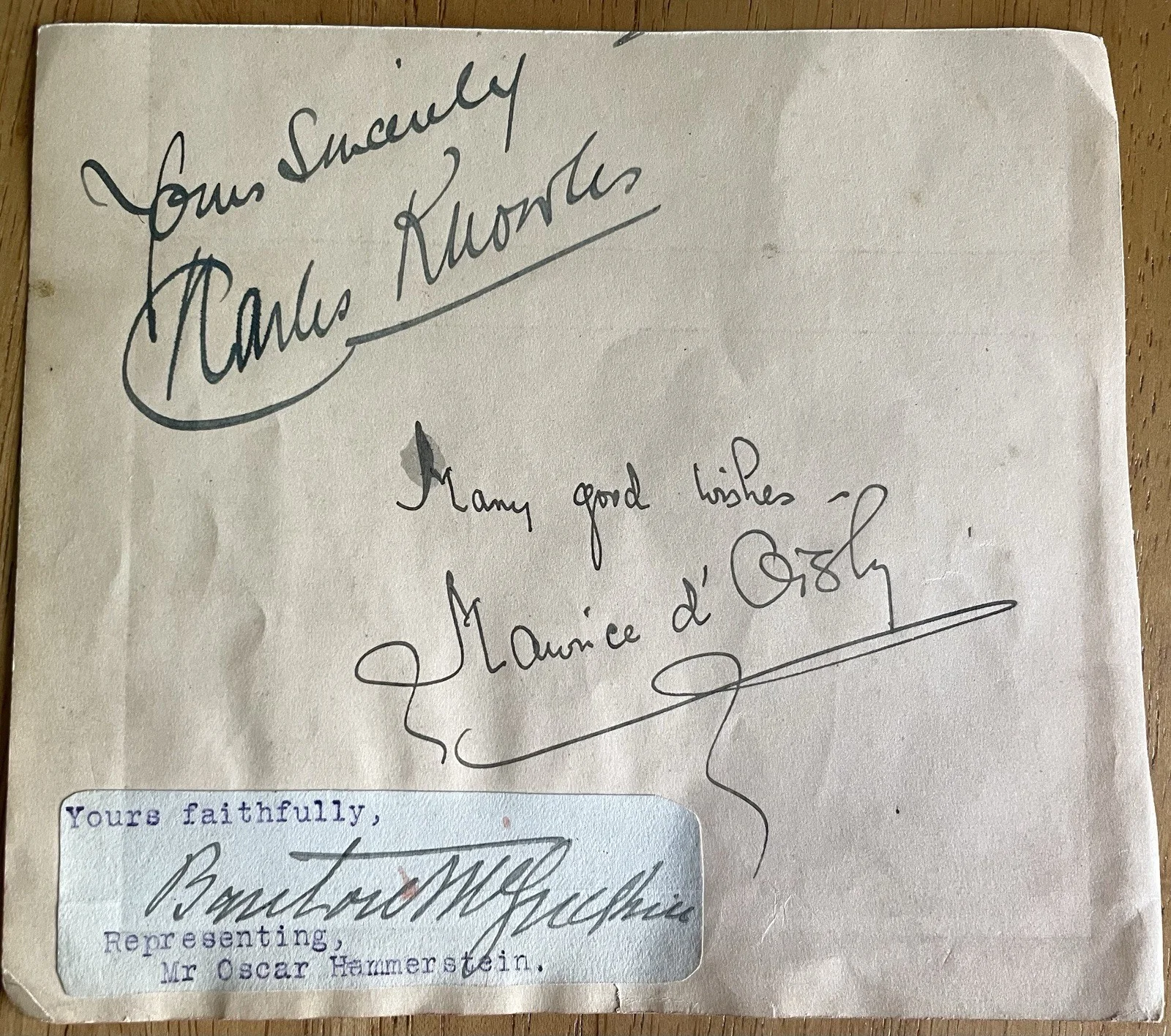 Autograph Sheet signed by 4 Opera Stars, D'Oisly, Knowles, Perceval Allen,, image 2