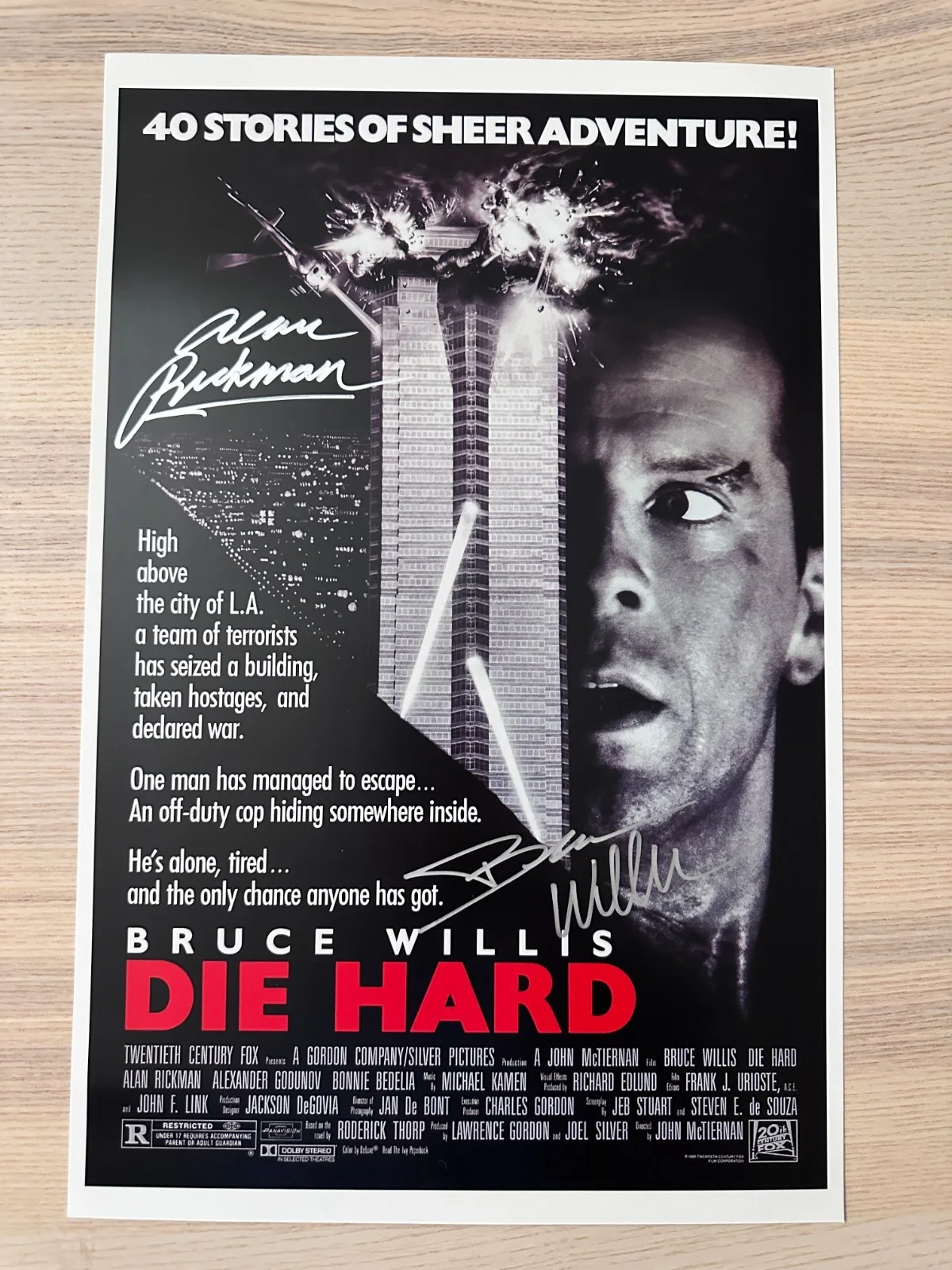 Alan Rickman & Bruce Willis — DIE HARD Signed Mini Movie Poster 11x17