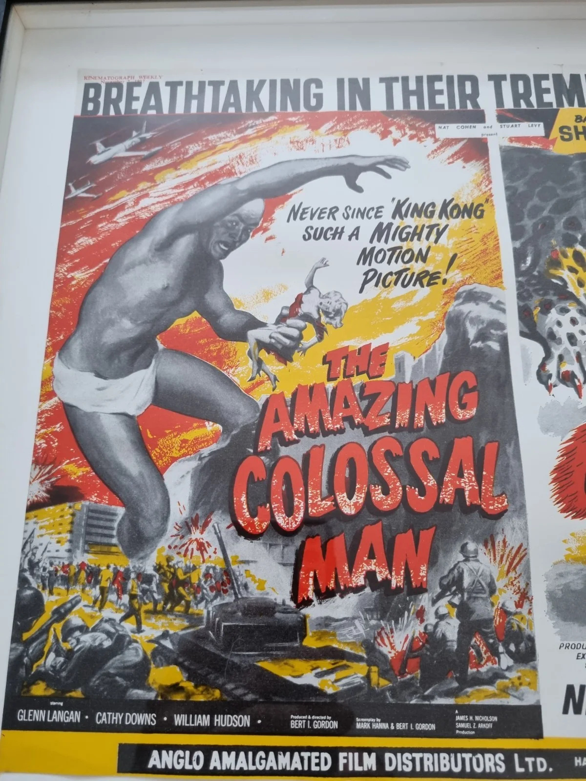 Vintage Horror Poster Amazing Colossal Man & Cat Girl 1957 Kinematograph Weekly, изображение 3