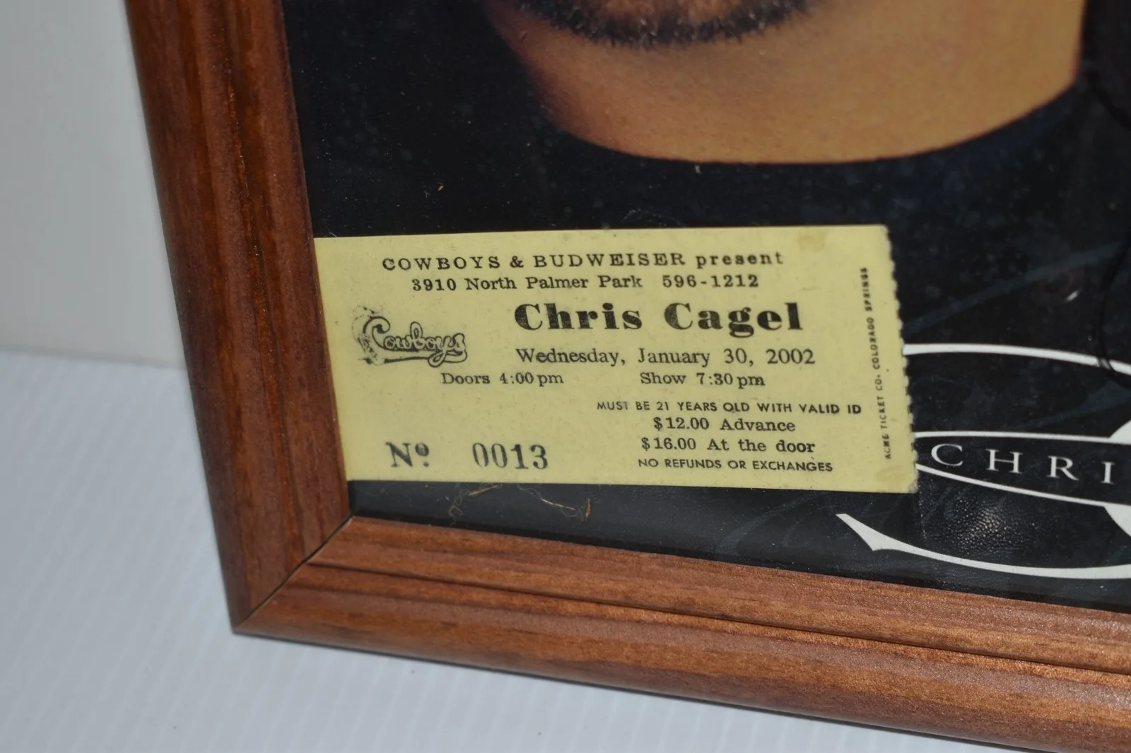 CHRIS CAGLE -COUNTRY MUSIC STAR 8X10 PHOTO- SIGNED - TICKET STUB MISPEL (JGL48), image 2