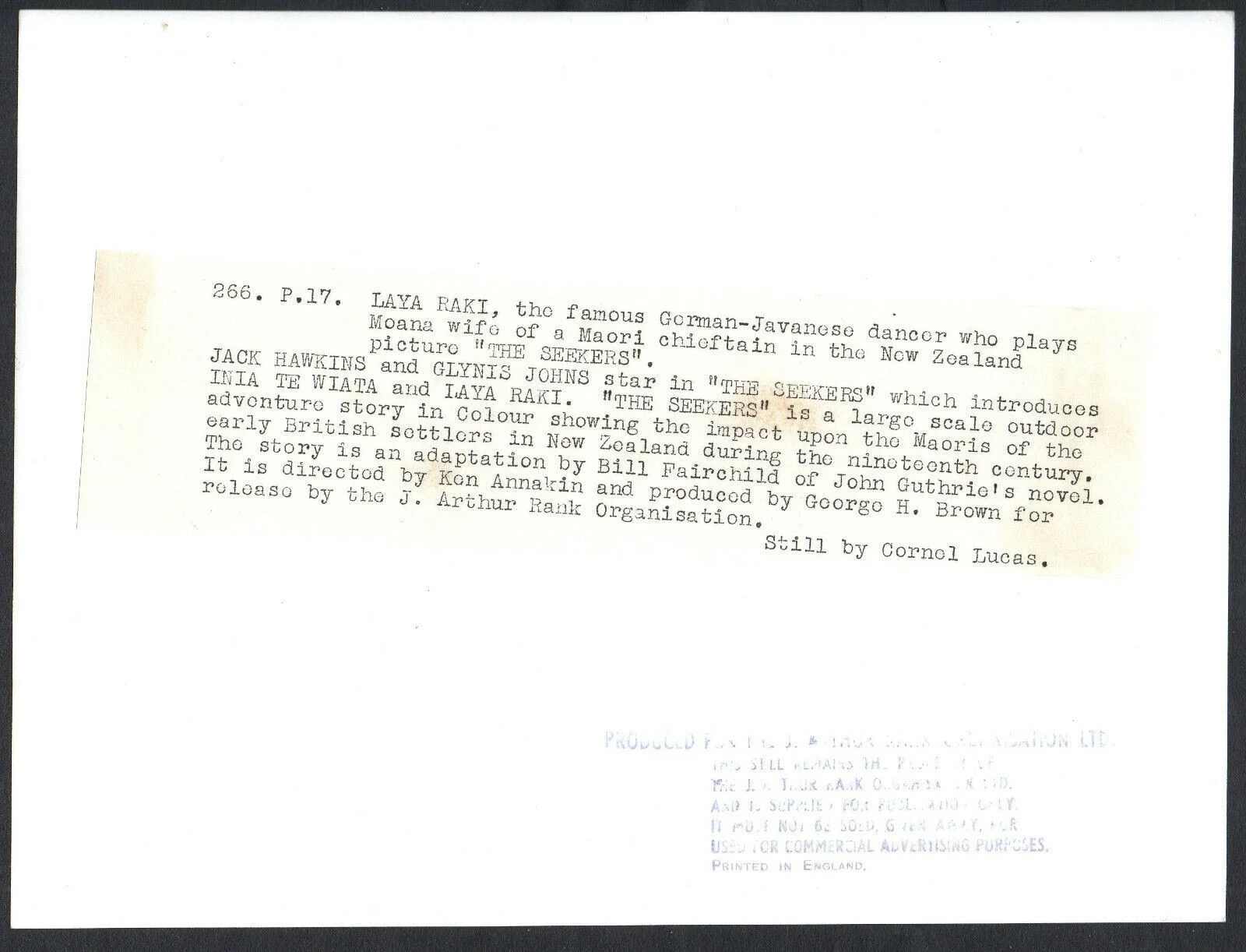SEEKERS 1954 Laya Raki CORNEL LUCAS PORTRAIT #P17, image 2