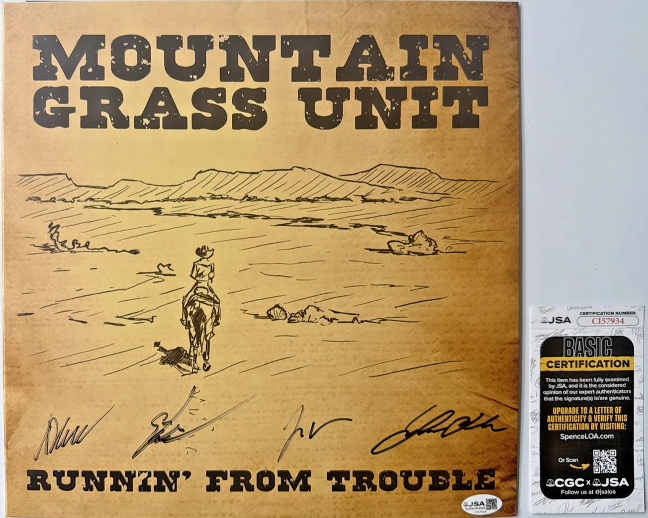 Mountain Grass Unit Signed Vinyl LP Runnin From Trouble 4 Autos JSA COA, image 5