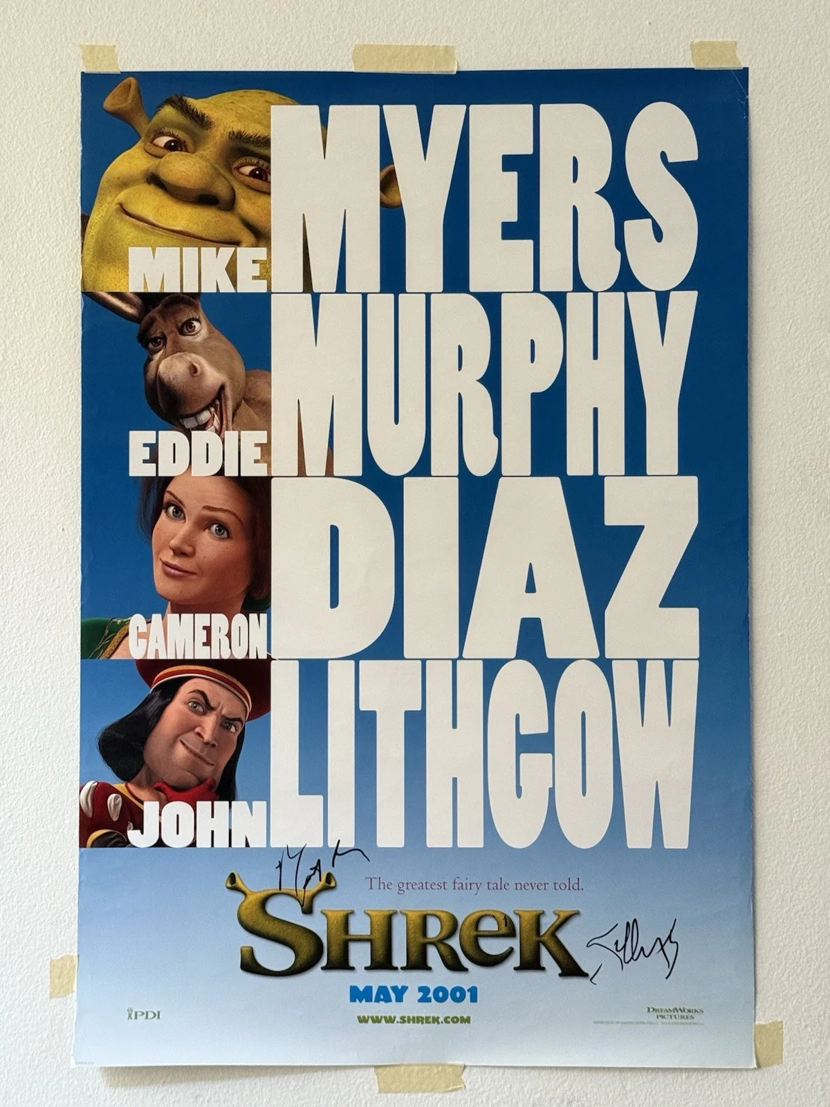 Shrek Original Movie Poster Signed By Mike Myers & Jeffrey Katzenberg SWAU COA, изображение 2