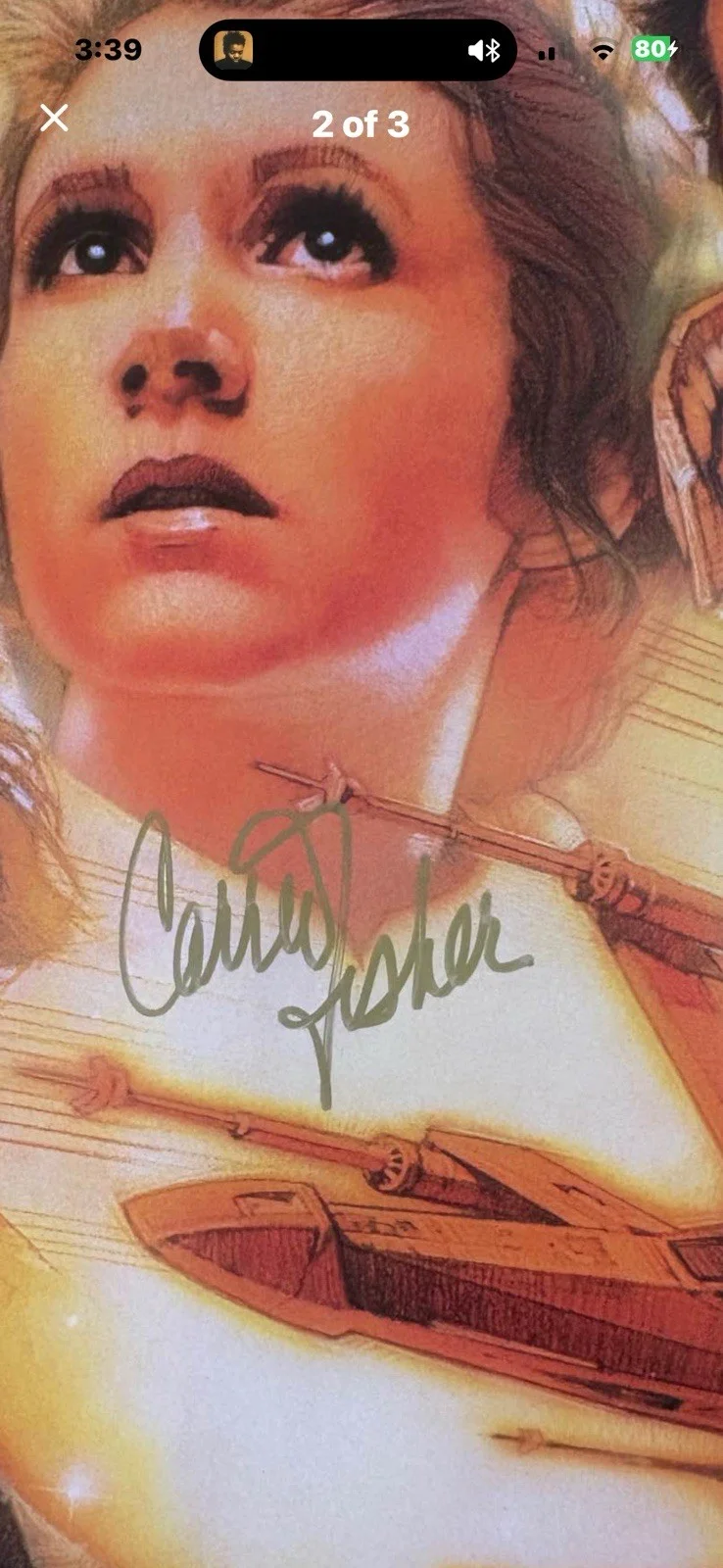 Yes — DEFECTIVE Star Wars Rare Poster Signed Carrie Fisher 27x40 PSA DNA Autog G3D, изображение 3