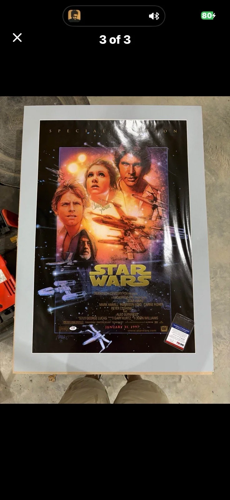 Yes — DEFECTIVE Star Wars Rare Poster Signed Carrie Fisher 27x40 PSA DNA Autog G3D, изображение 4