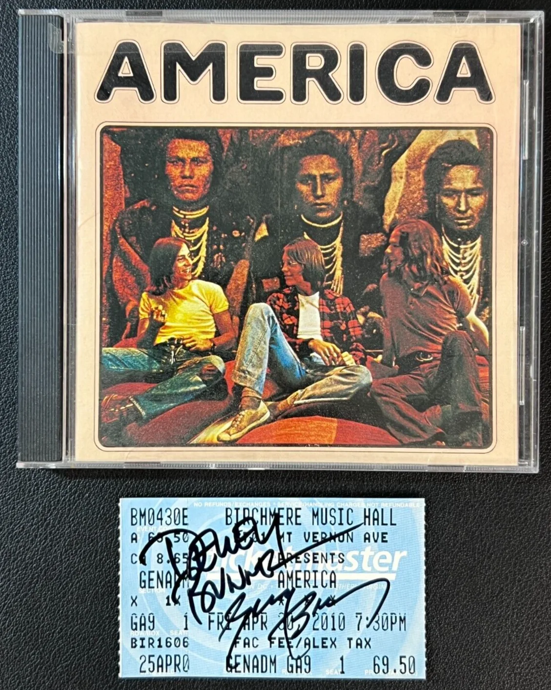 America — Dewey Bunnell & Gerry Beckley Signed Ticket AUTOS 'America' Rock Band w/CD WOW!