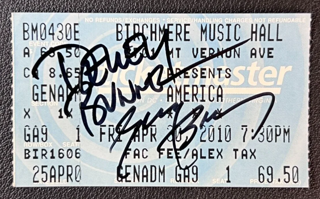 America — Dewey Bunnell & Gerry Beckley Signed Ticket AUTOS 'America' Rock Band w/CD WOW!, изображение 4
