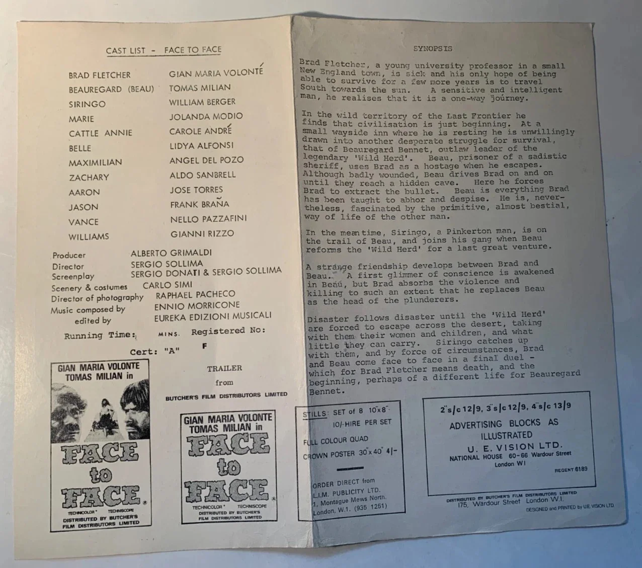 Face to Face 1967 UK Press Flyer Sergio Sollima Volonte Milian Western, image 2