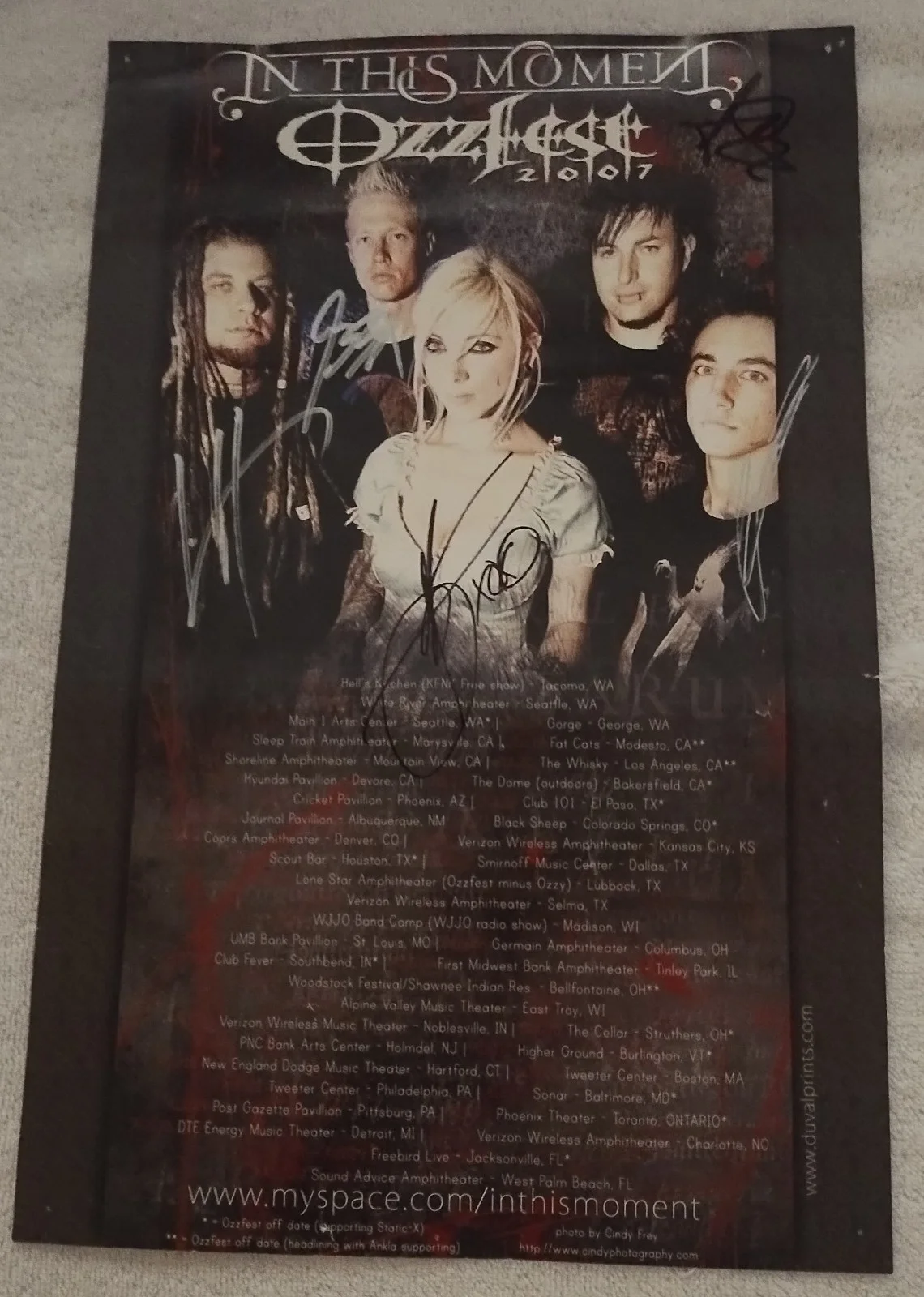IN THIS MOMENT SIGNED OZZFEST TOUR POSTER 2007 MARIA BRINK CD LP JSA, изображение 2