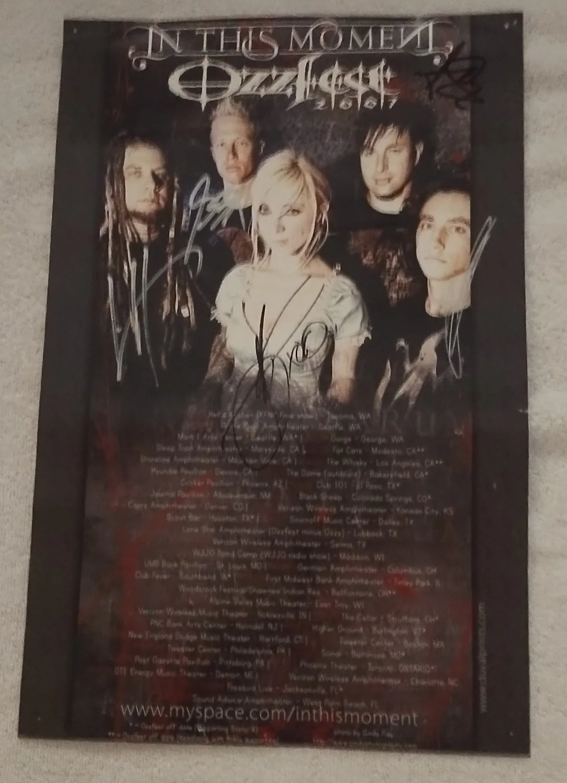 IN THIS MOMENT SIGNED OZZFEST TOUR POSTER 2007 MARIA BRINK CD LP JSA, изображение 3