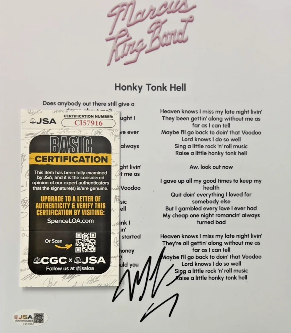 Marcus King Signed “Honky Tonk Hell” Lyrics Sheet 8x10 – Autographed – JSA COA, image 4