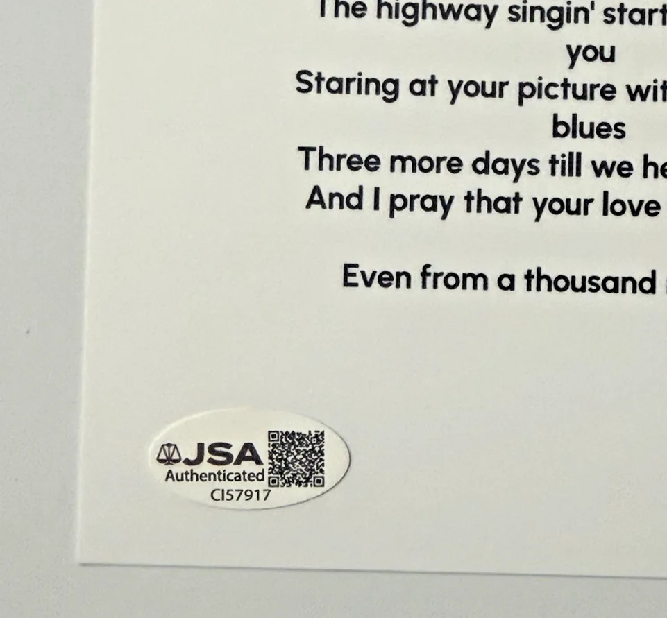 Marcus King Signed “Heartlands” 8x10 Lyrics Sheet – Autographed Auto- JSA COA, image 3