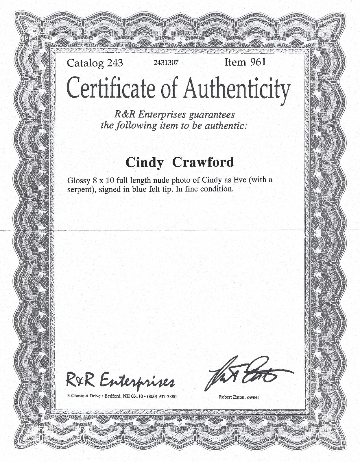 Cindy Crawford — CINDY CRAWFORD / Hot Sexy Signed Autograph Photo as "EVE" / COA / 8x10, изображение 2