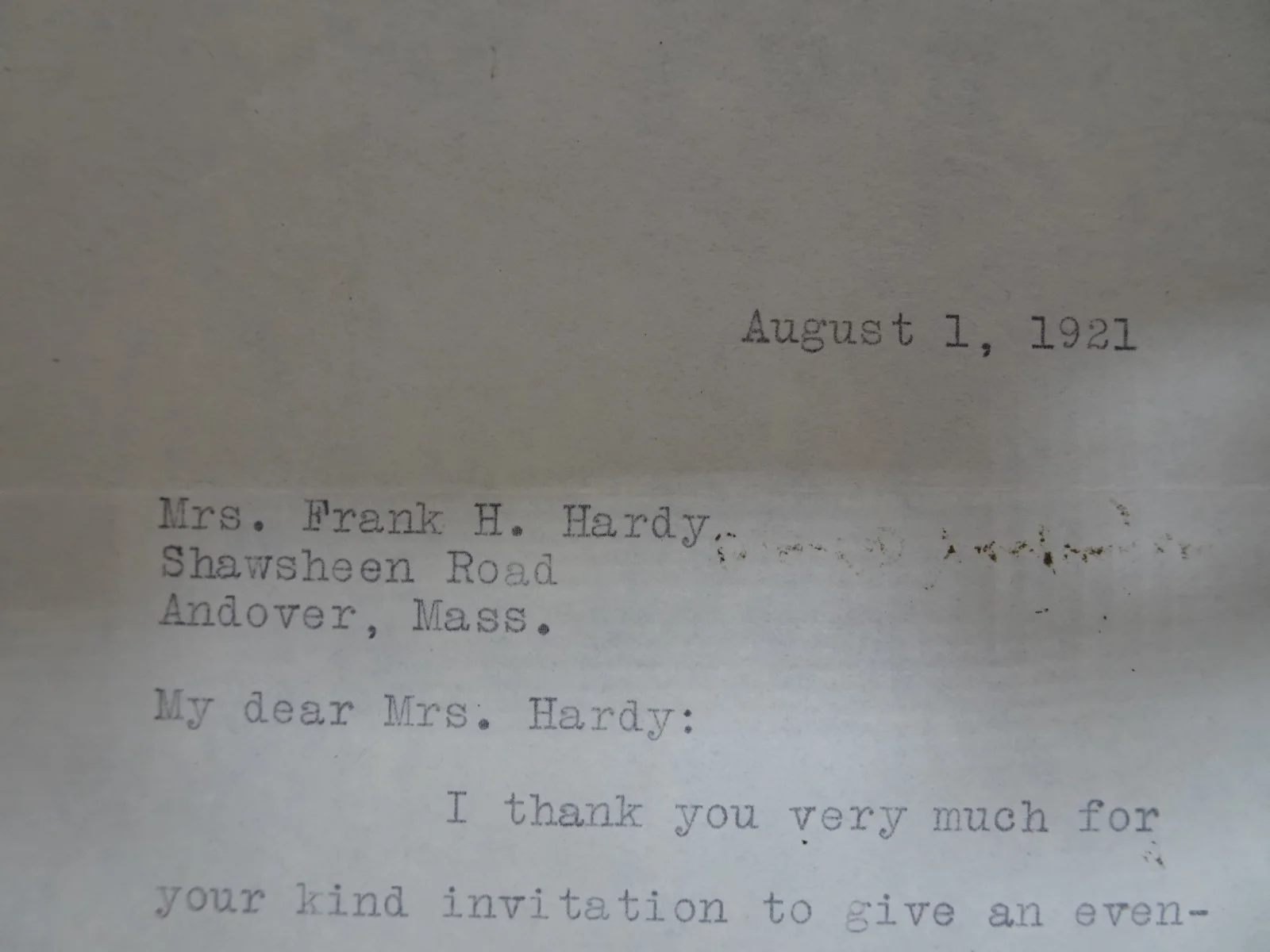 Booth Tarkington — Booth Tarkington American Novelist Autograph Letter to Mrs. Frank Hardy 8/1/1921, изображение 3