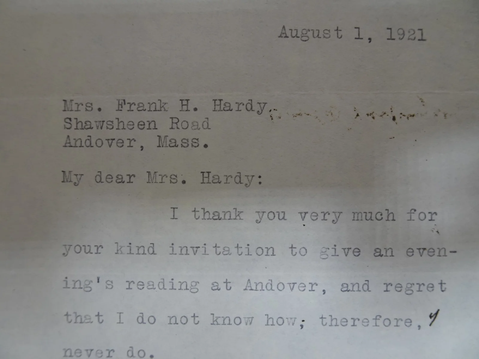 Booth Tarkington — Booth Tarkington American Novelist Autograph Letter to Mrs. Frank Hardy 8/1/1921, изображение 4