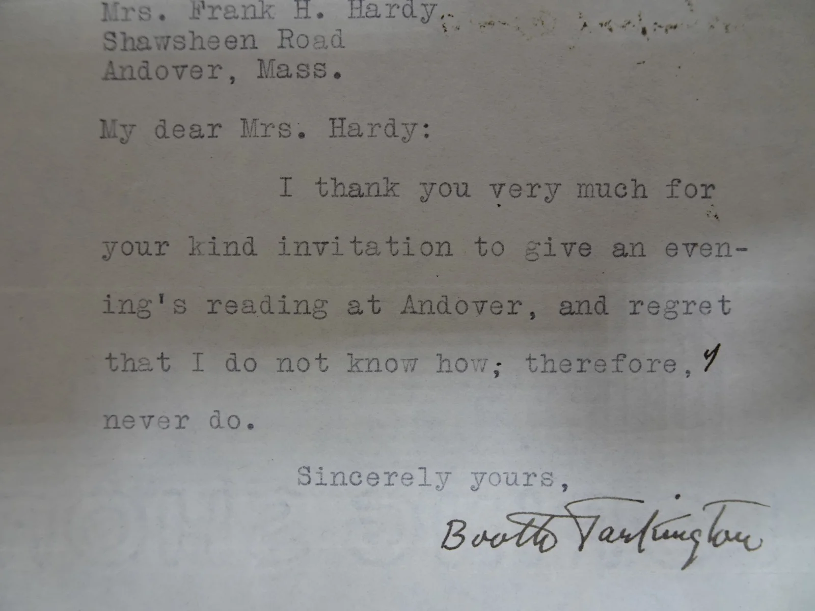 Booth Tarkington — Booth Tarkington American Novelist Autograph Letter to Mrs. Frank Hardy 8/1/1921, изображение 5