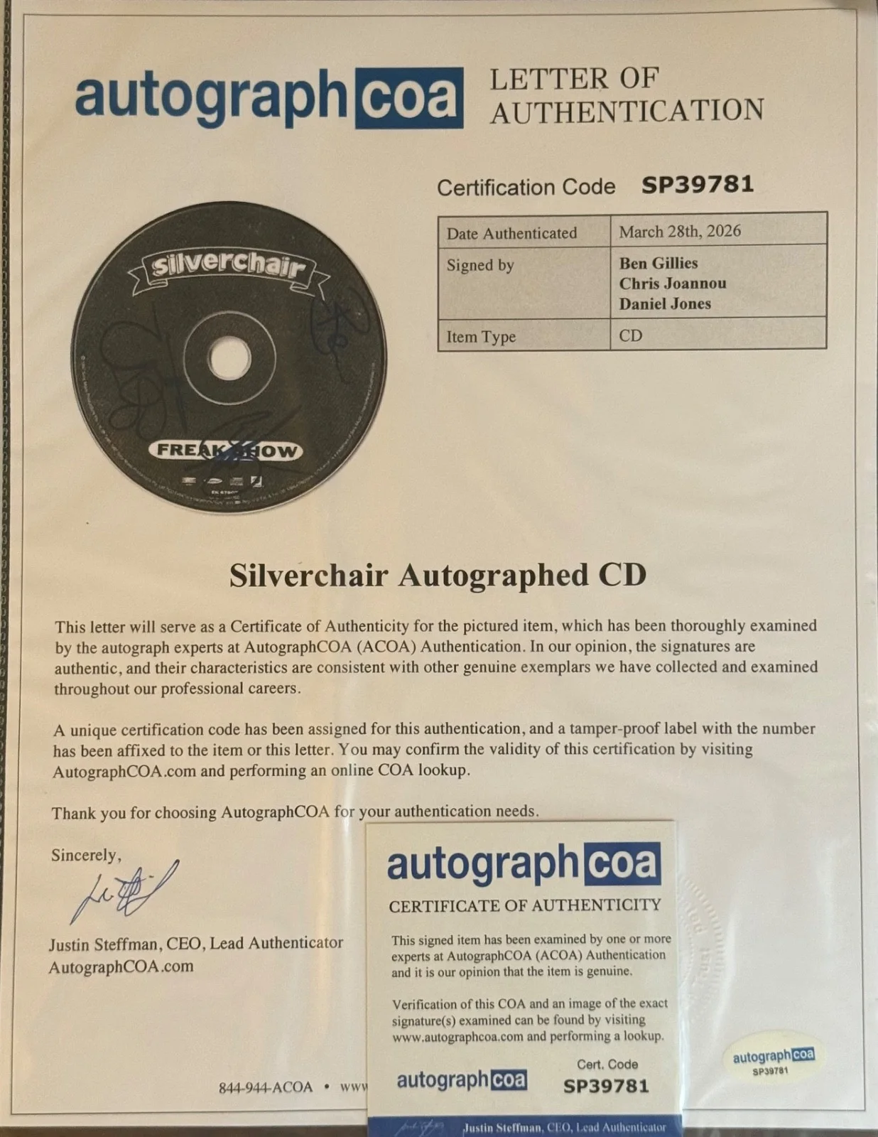 Silverchair Signed Freak Show CD by Daniel Johns Chris Joannou Ben Gillies ACOA, изображение 2