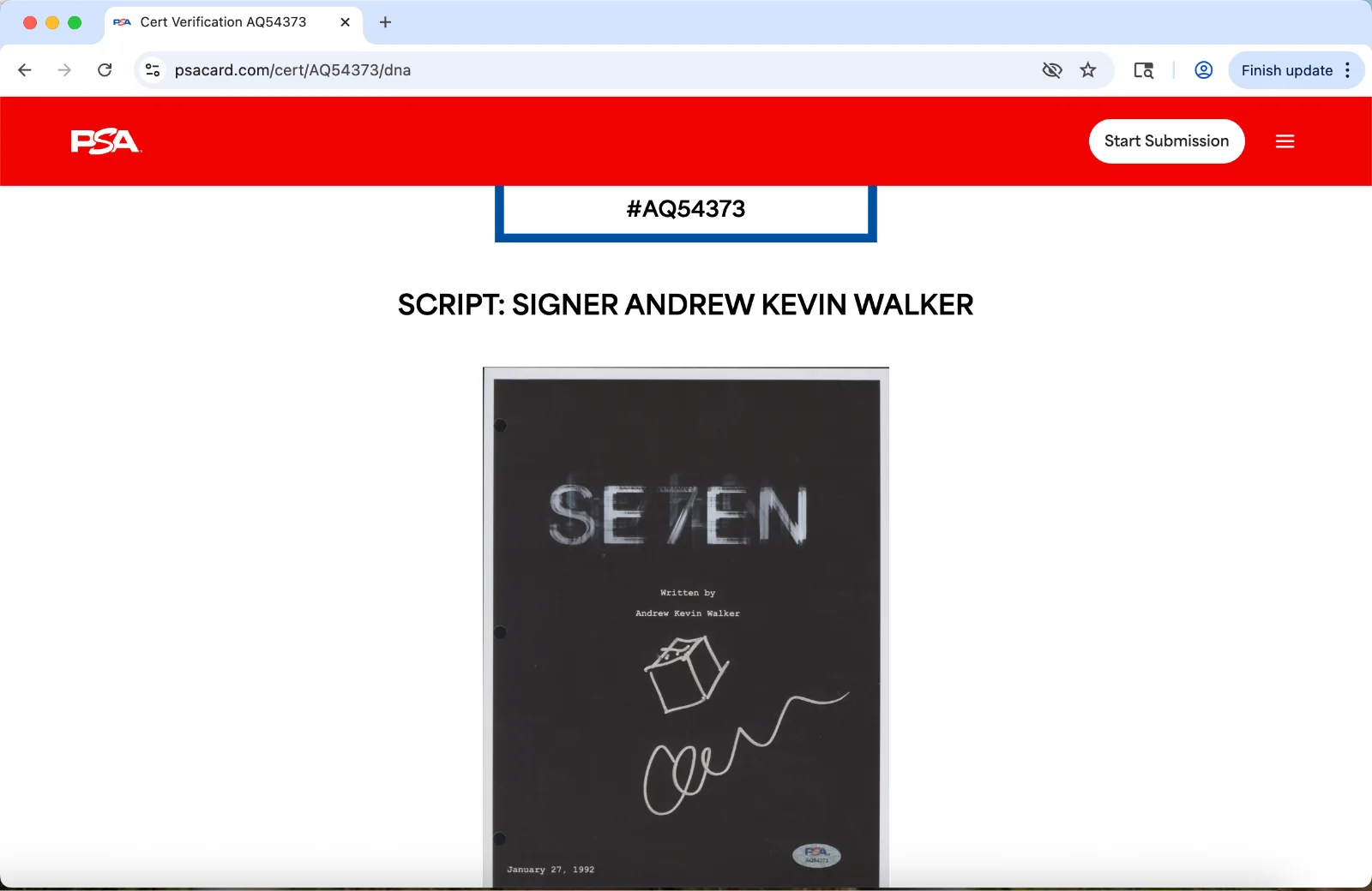 Andrew Kevin Walker — Andrew Kevin Walker signed Se7en script full 157 pages PSA DNA Box Sketch Seven, image 3