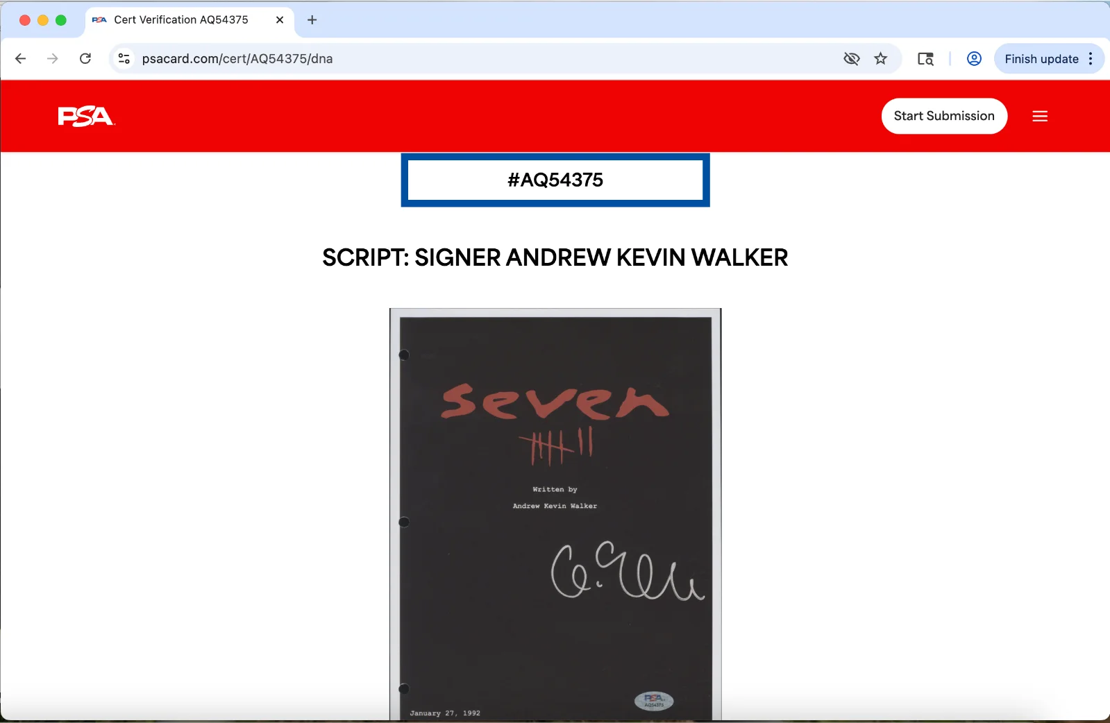 Andrew Kevin Walker — Andrew Kevin Walker signed Se7en Seven script full 157 pages PSA DNA autograph, image 3