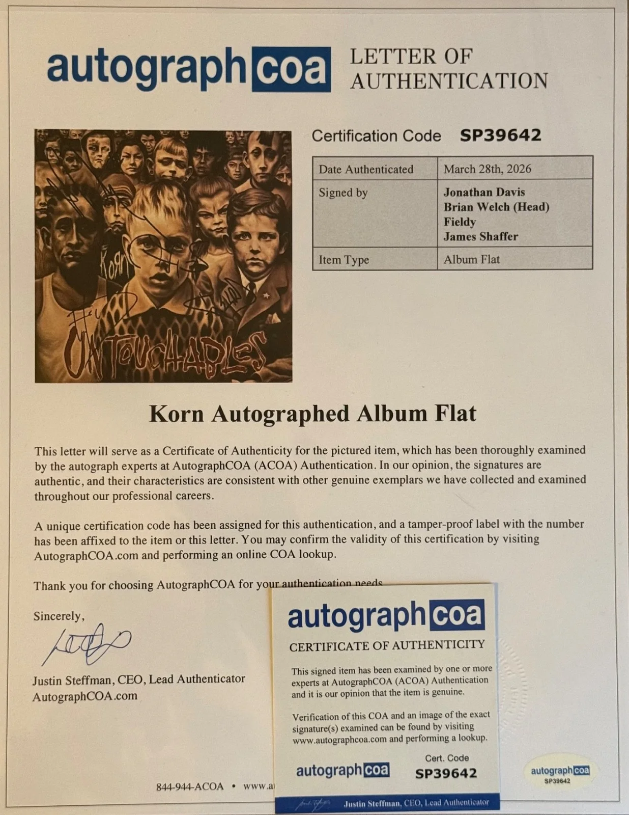 Korn Jonathan Davis Field Monkey Head SIGNED Untouchables 12x12 Flat Proof ACOA, image 2