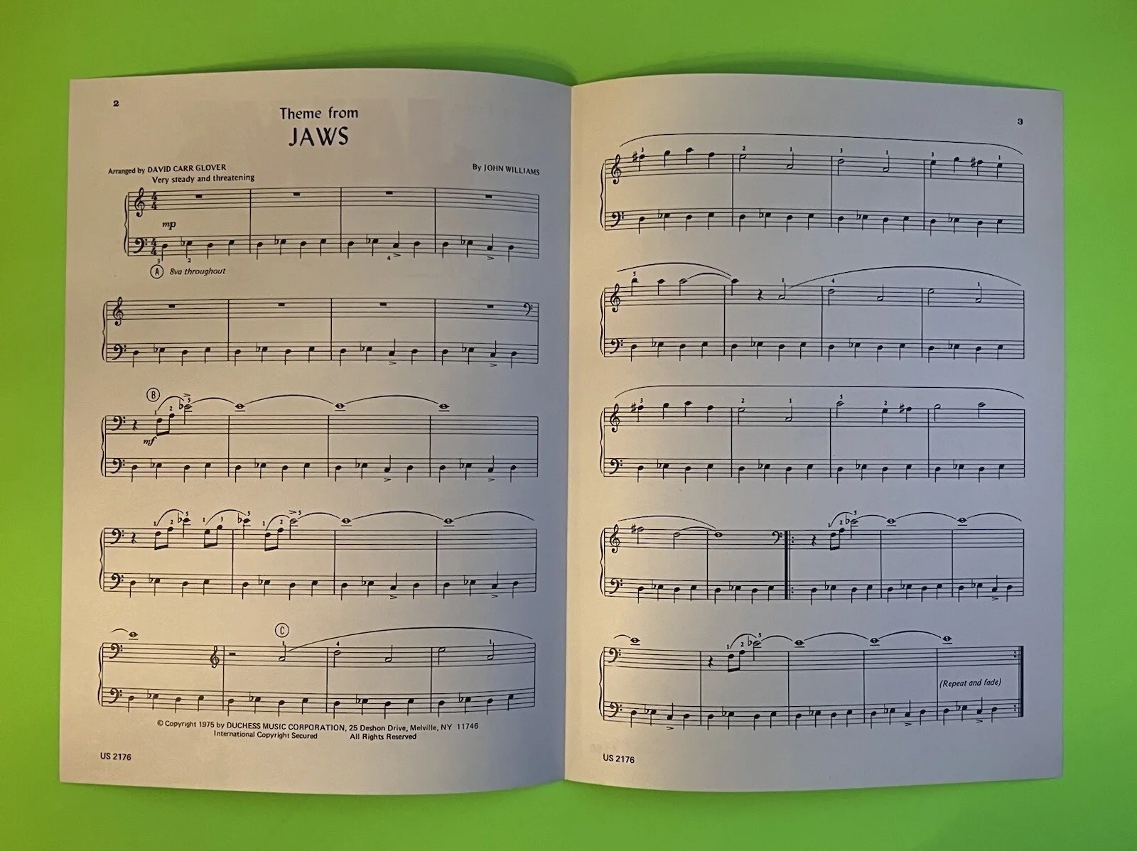 John williams — John Williams Peter Benchley Signed Jaws Piano Music Prog RARE Vintage ACOA K9, image 3