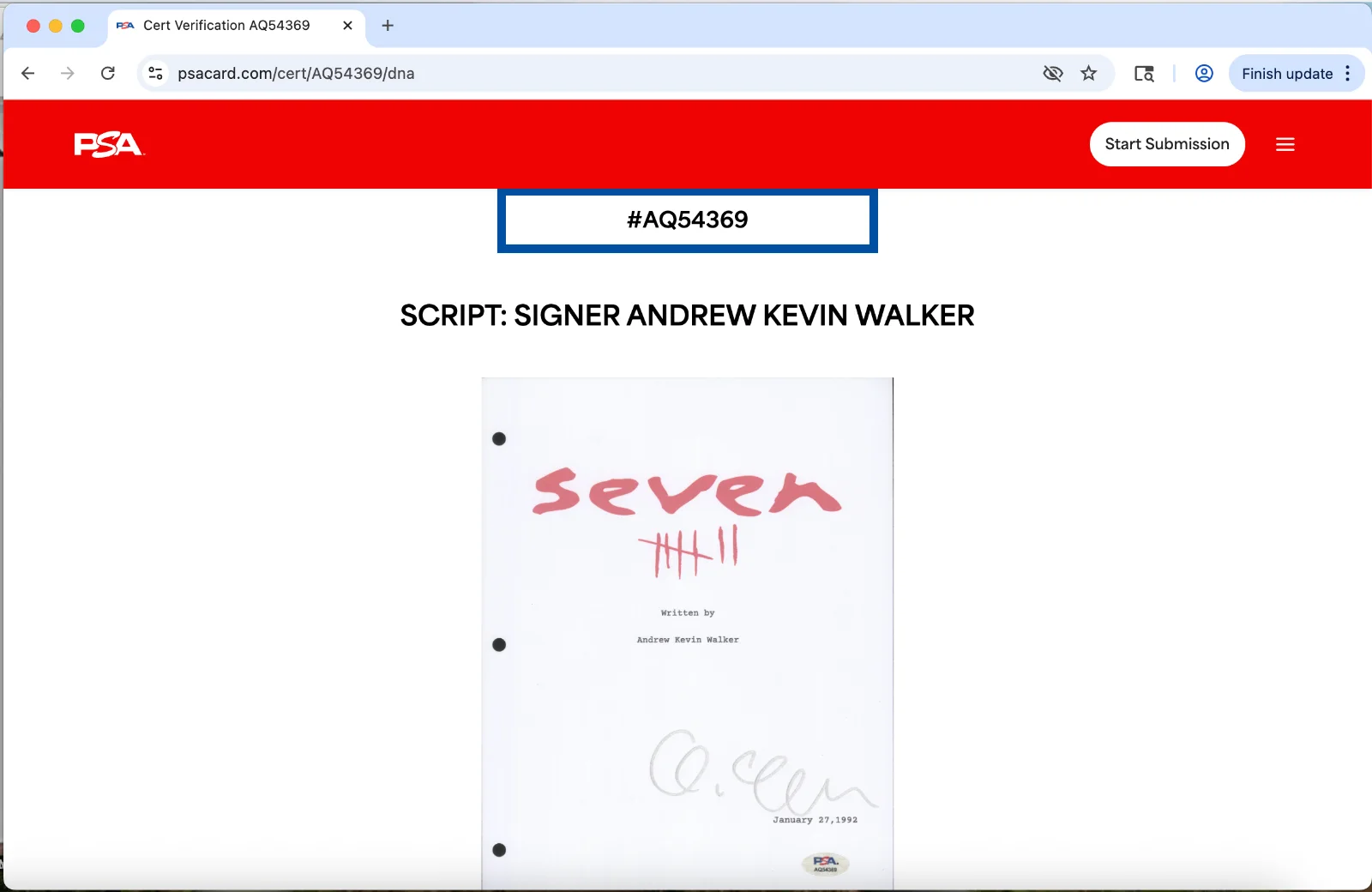 Andrew Kevin Walker — Andrew Kevin Walker signed Se7en script full 157 pages PSA DNA autograph Seven, image 3