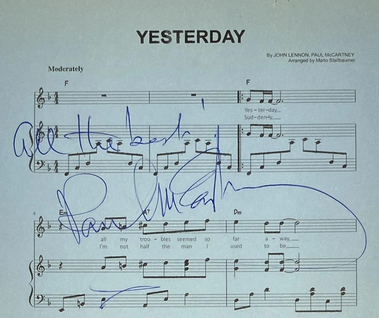 Paul McCartney Signed “Yesterday” Vintage 1965 Sheet Music - PSA, image 2