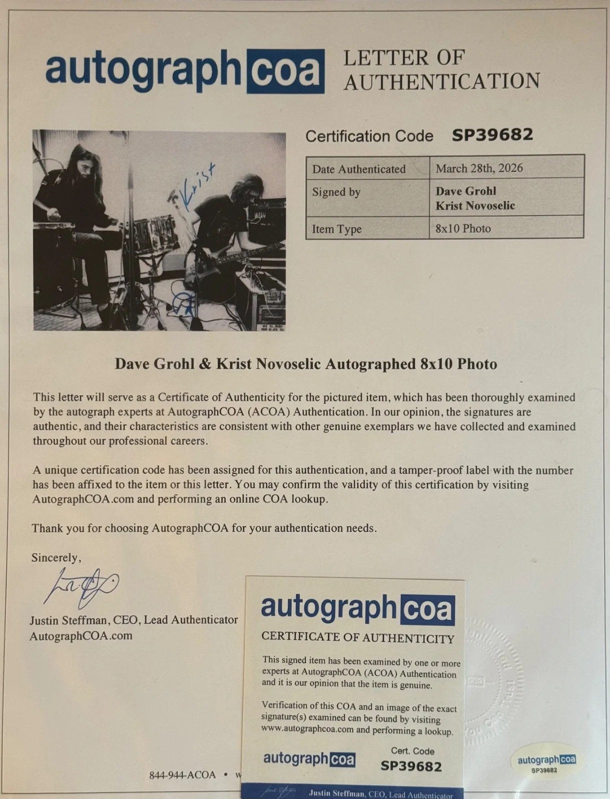 Dave Grohl & Krist Novoselic SIGNED Autograph RARE Nirvana 8x10 PROOF ACOA LOA, изображение 2