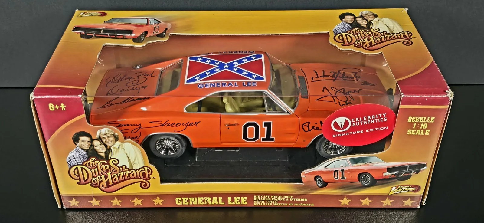 8 members — Dukes of Hazzard General Lee 1:18 Signed Cast x8 Celebrity Authentics COAs, image 2